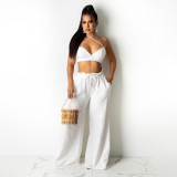 Women Bow Suspender Top and Pant French Summer Two-piece Set