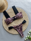 Women Bikini Leopard Print Strapless Sexy Two Pieces Swimwear