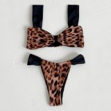 Women Bikini Leopard Print Strapless Sexy Two Pieces Swimwear
