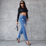 Ripped Denim Trousers Spring And Summer Style Slim Fit Trousers