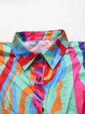 Plus Size Short Sleeve Button Printed Shirt Dress