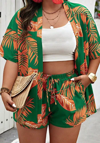 Summer Women's Fashion Printed Casual Holidays Style Cardigan Shorts Set
