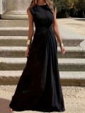 Fashion Casual Chic Slim Waist Elegant Round Neck Long Dress