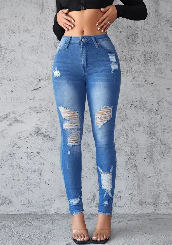 Ripped Denim Trousers Spring And Summer Style Slim Fit Trousers