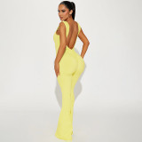 Women Summer Casual Square Neck Backless Bell Bottom Jumpsuit