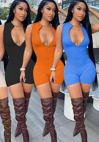 Women's Spring And Summer Solid Color Ribbed Jumpsuit