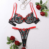 Sexy Fashionable Contrasting Floral Embroidered Sexy See-Through Lingerie