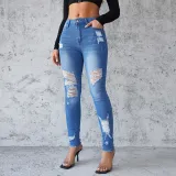 Ripped Denim Trousers Spring And Summer Style Slim Fit Trousers