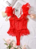 Fashionable And Sexy Lace Mesh Low Back Feather Sexy One-Piece Bodysuit Lingerie