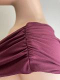 Women Summer Slash Shoulder Pleated Bodycon Dress