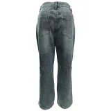 Women Washed Pocket Buttons Denim Pant