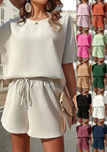 Women's Trendy Bat Short Sleeve Shirt Fashion Shorts Two Piece Set
