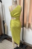 Summer Fashion Casual Women's Solid Color Slash Shoulder Hollow Strap Dress
