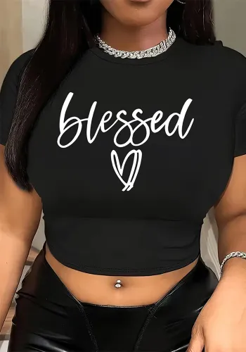Women's Fashion Casual Slim Crop Letter Printed Women's Tops T-Shirt