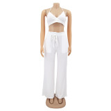 Women Bow Suspender Top and Pant French Summer Two-piece Set