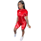 Women's Print Sports Short Sleeve Two Piece Shorts Set