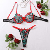 Sexy Fashionable Contrasting Floral Embroidered Sexy See-Through Lingerie