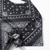 Women Summer Vintage Printed Round Neck Short Sleeve Midi Dress