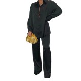 Solid Color Satin Long Sleeve Casual Two Piece Pants Set Trendy Lounge Wear