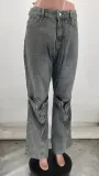Women Washed Pocket Buttons Denim Pant