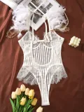 Fashionable And Sexy Lace Mesh Low Back Feather Sexy One-Piece Bodysuit Lingerie