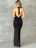Women Summer Pleated Halter Neck Strappy Sexy V-Neck Backless Dress