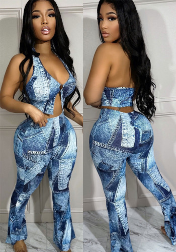 Women Sexy Printed Top and Pant Two-piece Set
