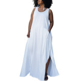 Plus Size Women Summer Pocket Sleeveless Round Neck Dress