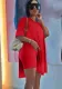 Women Summer Solid Slit Short Sleeve Top and Shorts Two-piece Set