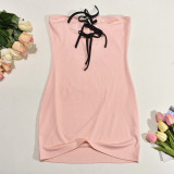 Women Summer Strappy Contrast Color Backless Strapless Dress