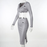 Women Sexy Long Sleeve Top and Skirt Two-piece Set
