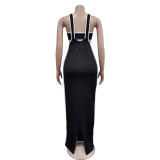 Women Sexy Backless Suspender Top and Long Dress Two-piece Set