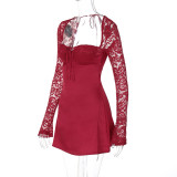 Summer Women Lace Long Sleeve Sexy Backless Plunging Bodycon Dress