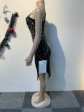 Women Sexy Beaded V-Neck Bodycon Split Dress