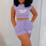 Women T-Shirt And Shorts Solid Sports Casual Two-piece Set