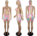 Women Lace-Up Swimwear Four Piece Set with Headband