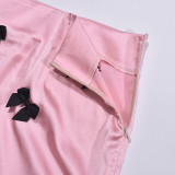 Women Summer Contrast Color Bow Tie Bodycon Skirt