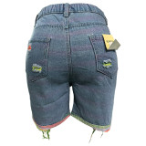 Women Pocket Ripped Tassel Denim Shorts