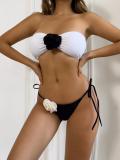 Women's Contrast Color Flower Bikini Two Pieces Strapless Strappy Beach Swimsuit