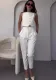 Summer Sleeveless Vest Top High Waist Straight Leg Pants Solid Color Two-Piece Set