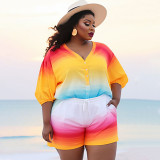 Women's Sexy Print Summer Beach Fashion Two Piece Shorts Set