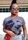 Women's Spring And Summer Print Loose Round Neck Plus Size Short Sleeve T-Shirt Top