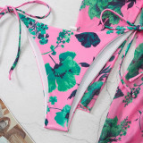 Printed Bikini Printed Mesh Cover-Up Three-Piece Swimsuit
