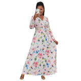Spring And Summer Plus Size Floral Printed Long Sleeve Wrap Women's Maxi Dress