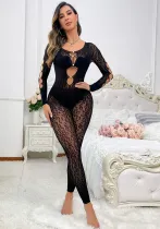 Sexy One-Piece Long-Sleeved Shiny Mesh Lingerie