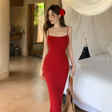 Women's Summer Sexy Strap Butterfly Printed Slim Long Dress
