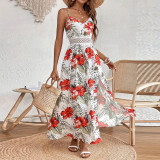 Women's Bohemian Chiffon Printed Lace Strap Summer Long Dress