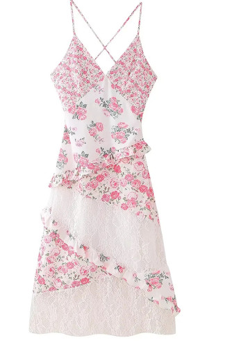 Women's Spring Lace Patchwork Strap Dress