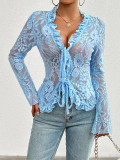 Women's Spring Summer Sexy Slim Long-Sleeved Lace Tops