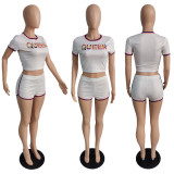 Women's Sexy Printed Slim Side Striped Women's Fashion Two Piece Shorts Set